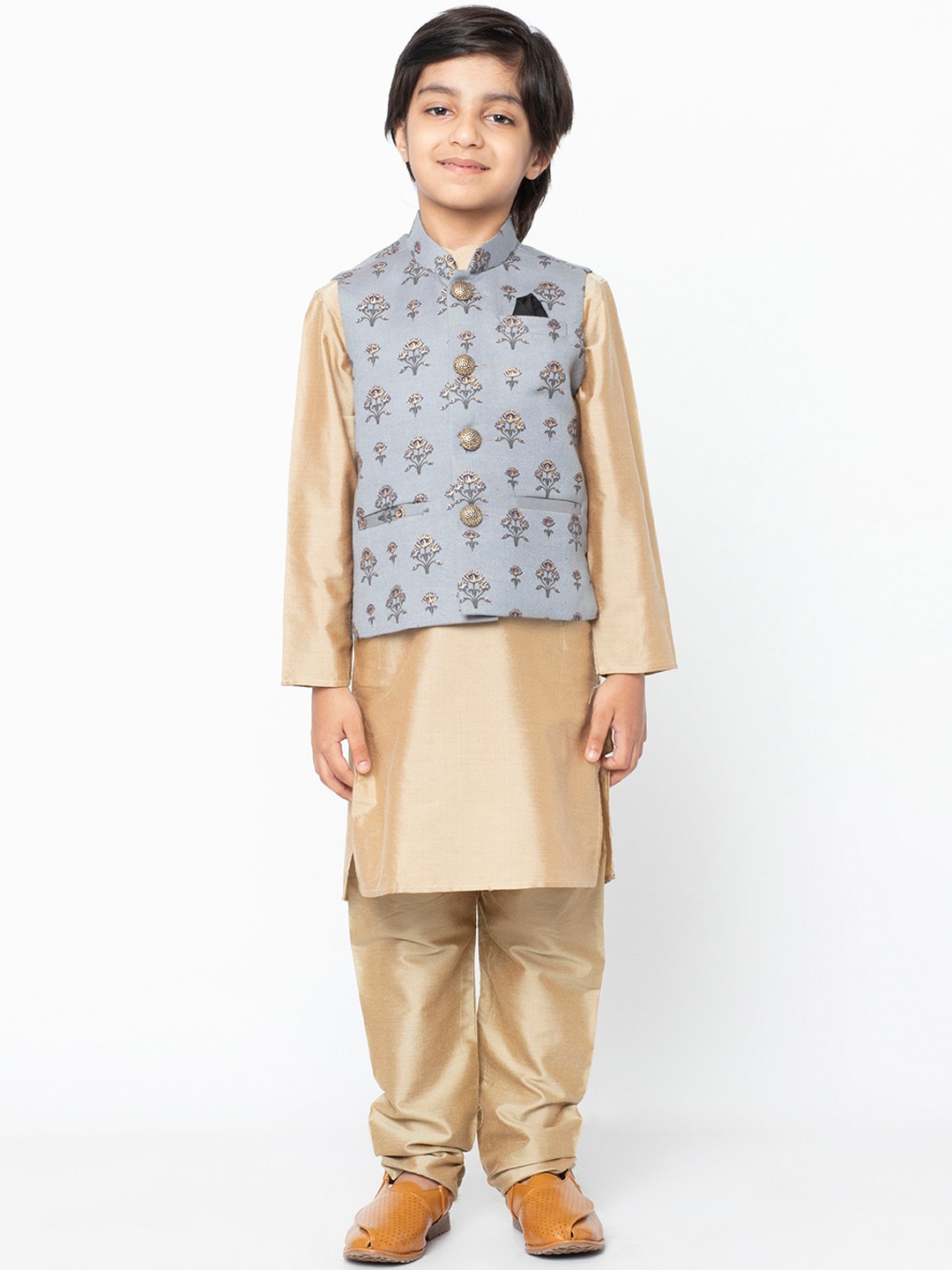 KISAH Boys Beige Solid Kurta with Pyjamas