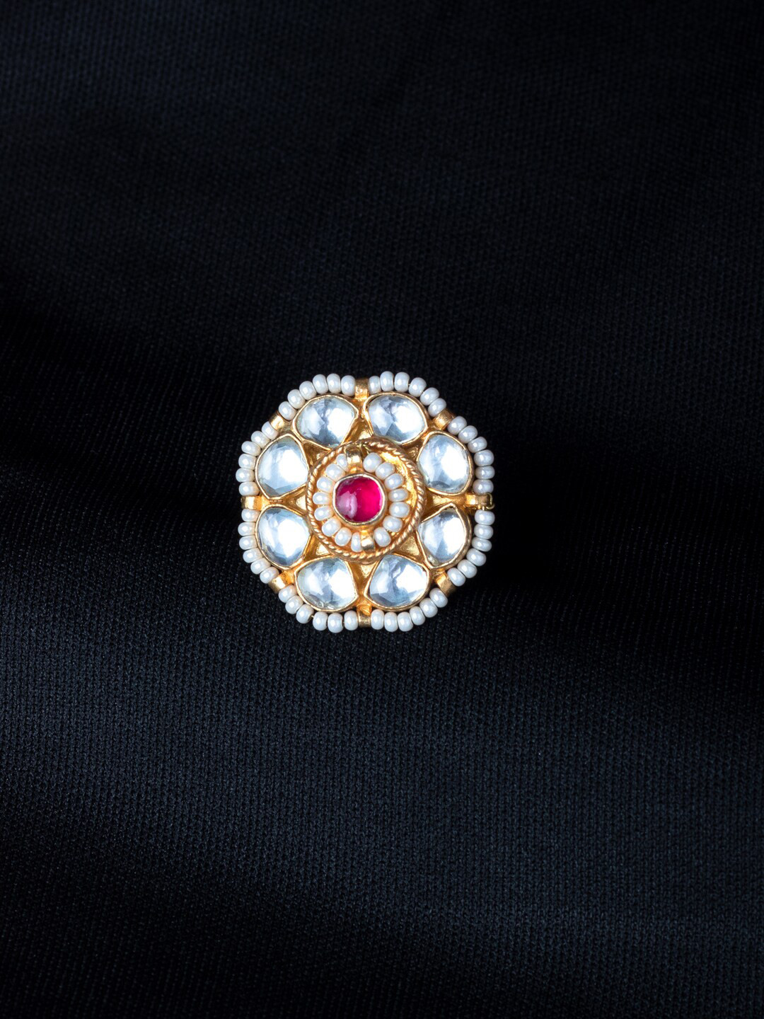 

MORKANTH JEWELLERY Gold-Plated Handcrafted Stone Studded Finger Ring