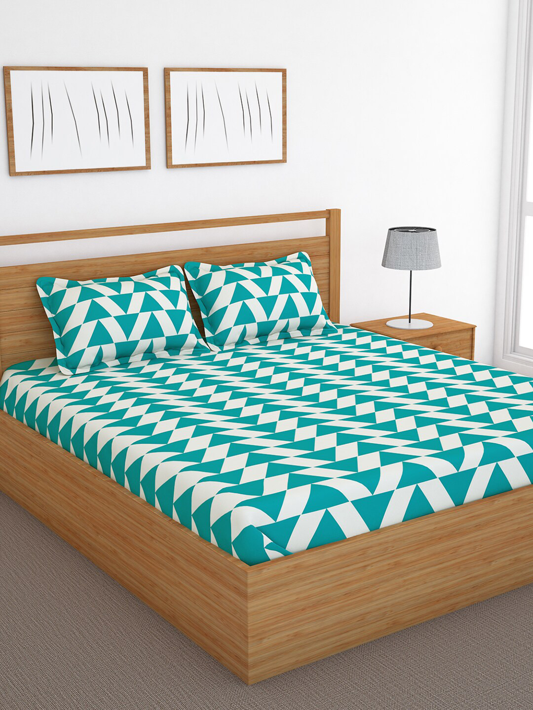 

Bedspun Blue & White Printed 120 TC Double Bedsheet with 2 Pillow Covers