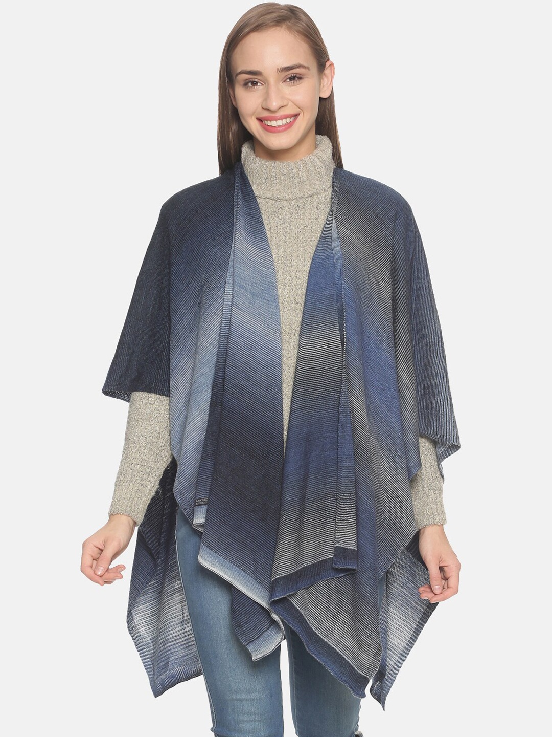 

513 Women Blue & Grey Woven Design Kimono Shrug