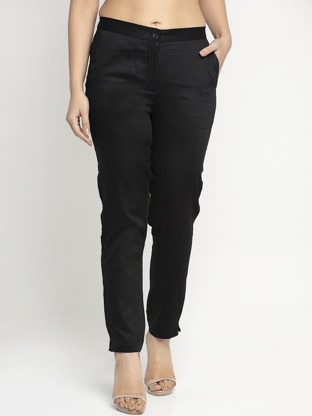 

Ayaany Women Black Regular Fit Solid Regular Trousers