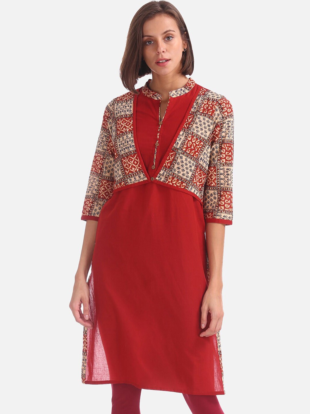 

Karigari Women Red Printed Straight Kurta