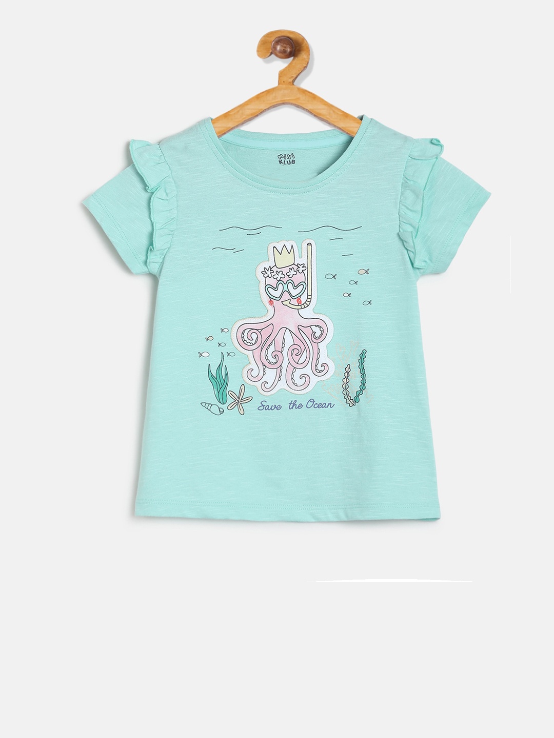

MINI KLUB Girls Sea Green Printed Cotton Top