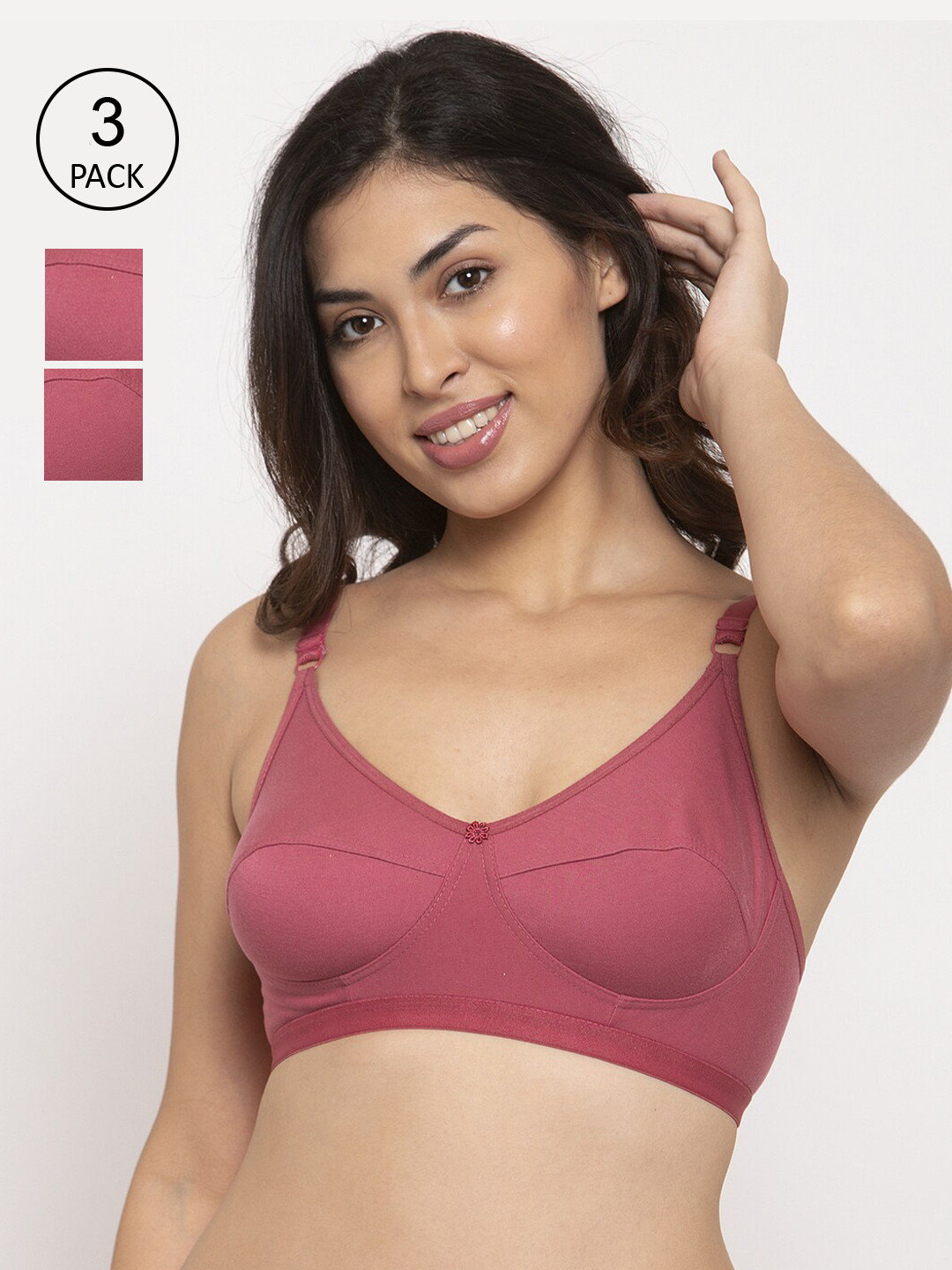 

Innocence Pack Of 3 Non-Wired Non-Padded Everyday Bras BBAPLIN90601_40B, Pink