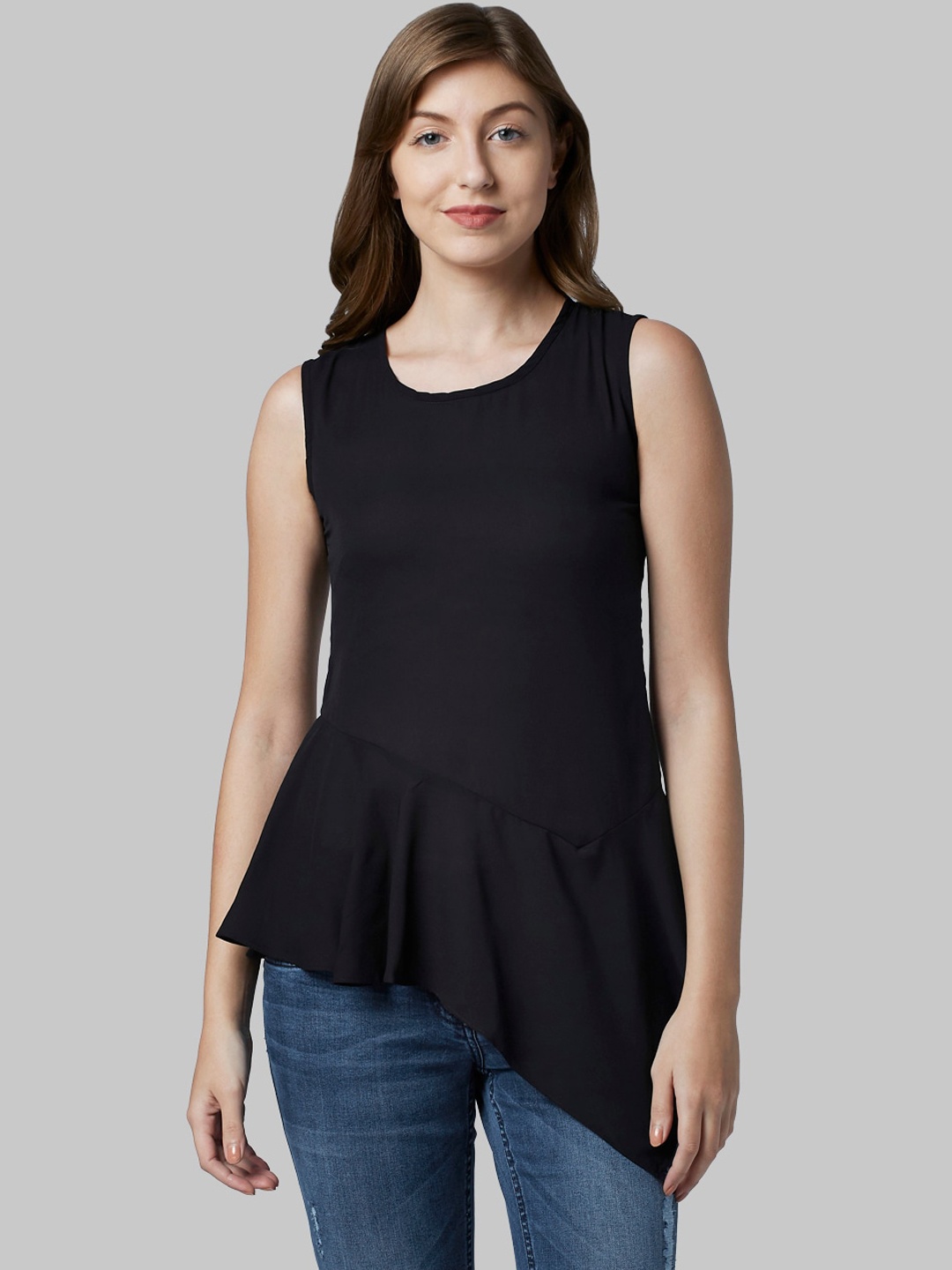 Park Avenue Woman Women Black Solid Peplum Top