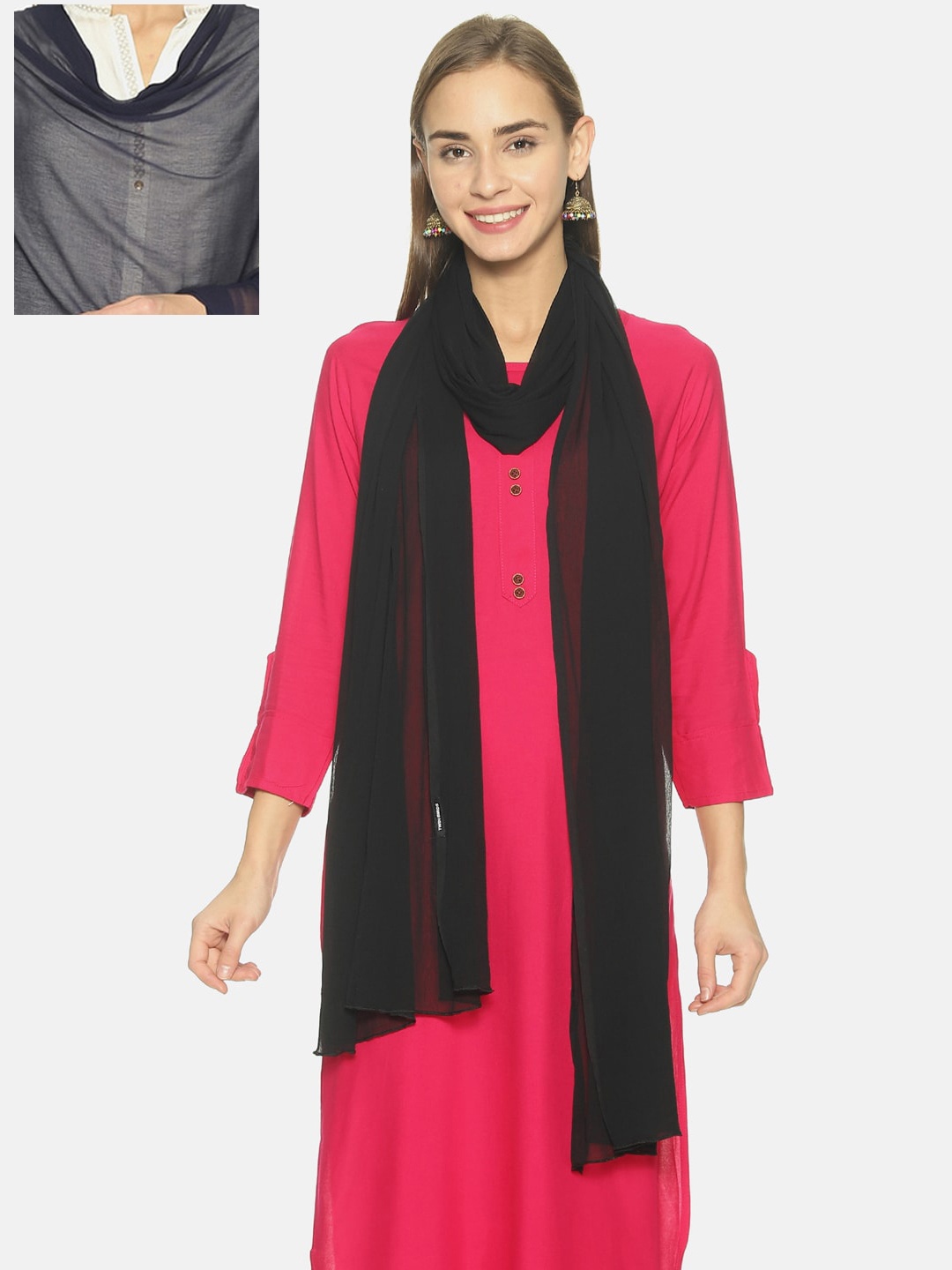 

TWIN BIRDS Women Pack Of 2 Black & Navy Blue Solid Dupatta