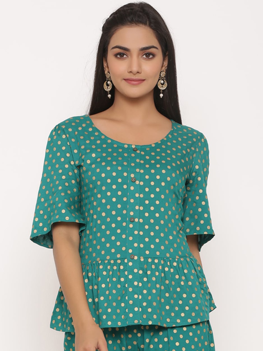 

Juniper Women Green Printed A-Line Top