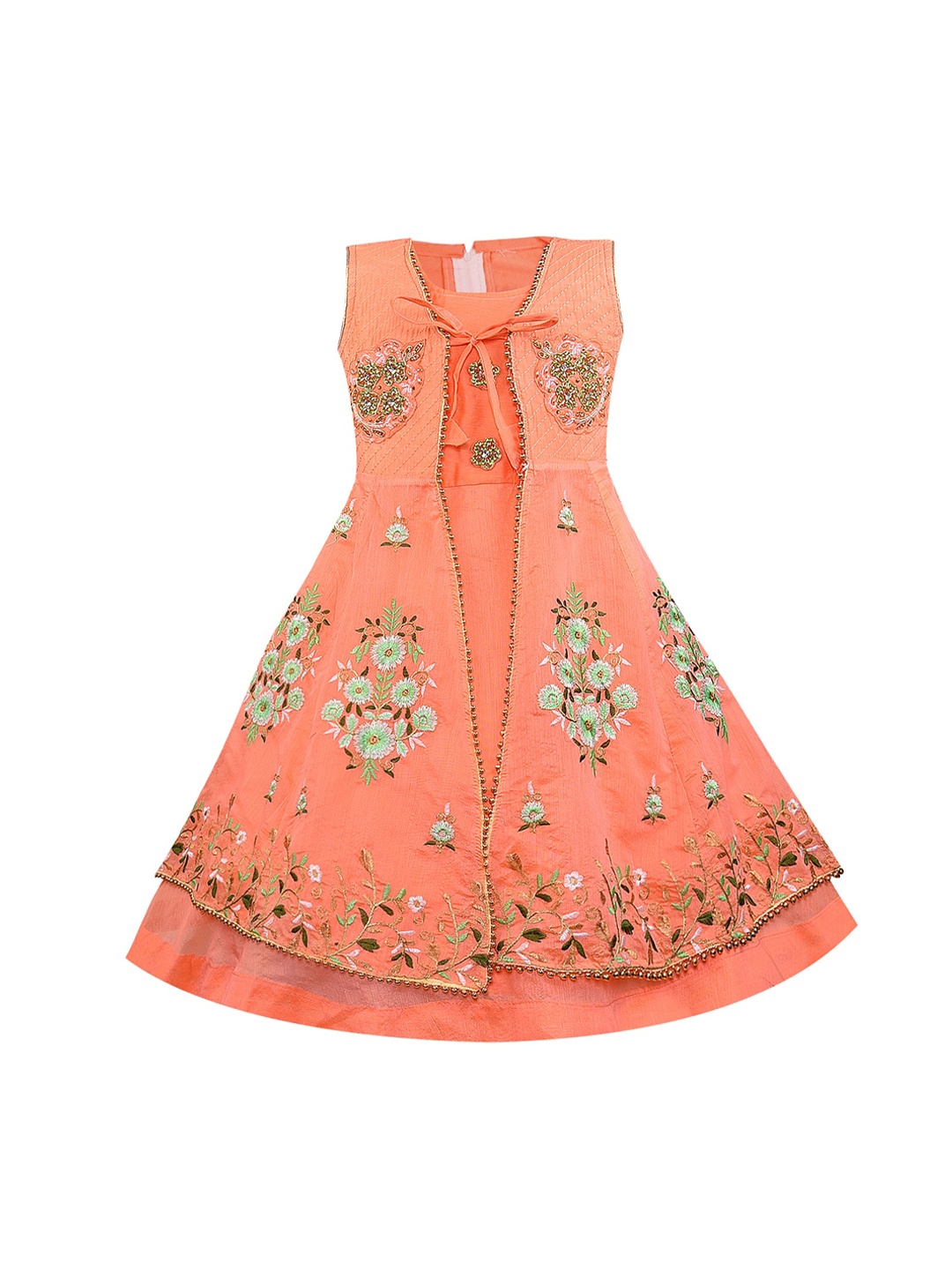 

Wish Karo Girls Peach-Coloured Embellished Maxi Dress
