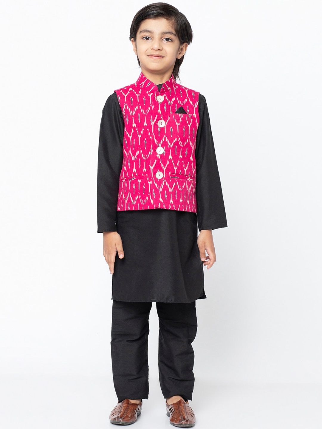 

KISAH Boys Pink Solid Kurta Jacket Set