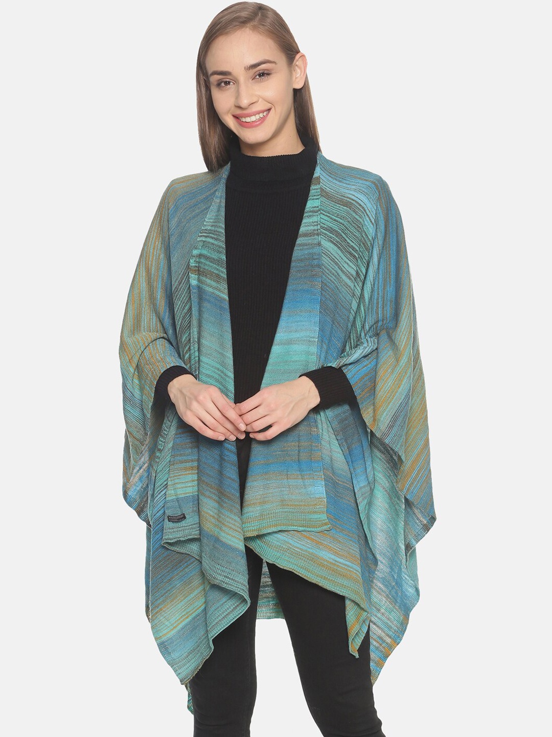 

513 Women Blue & Brown Striped Kimono Shrug