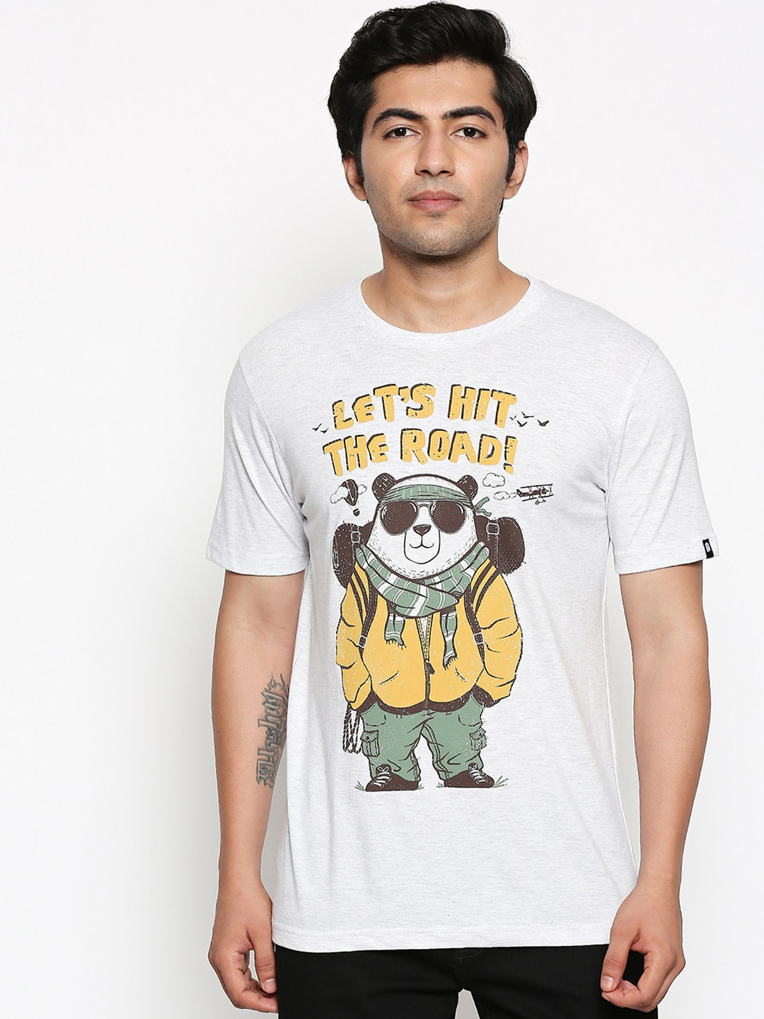 

The Souled Store Unisex Grey Melange Printed Round Neck T-shirt