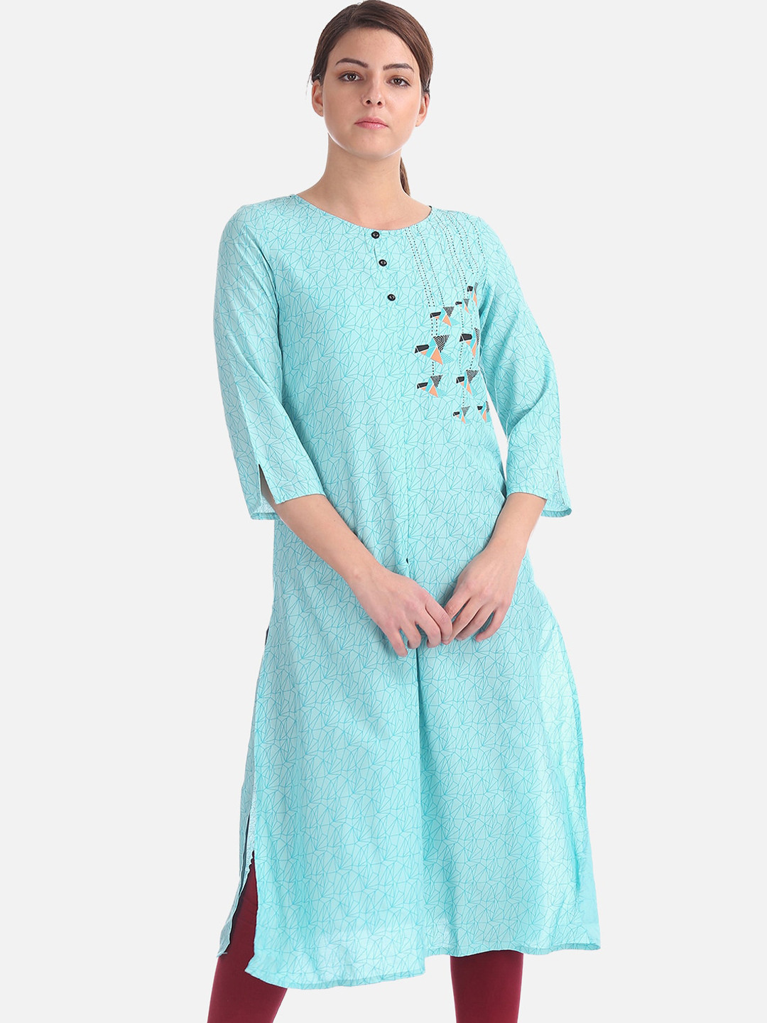 

Karigari Women Blue Printed A-Line Kurta