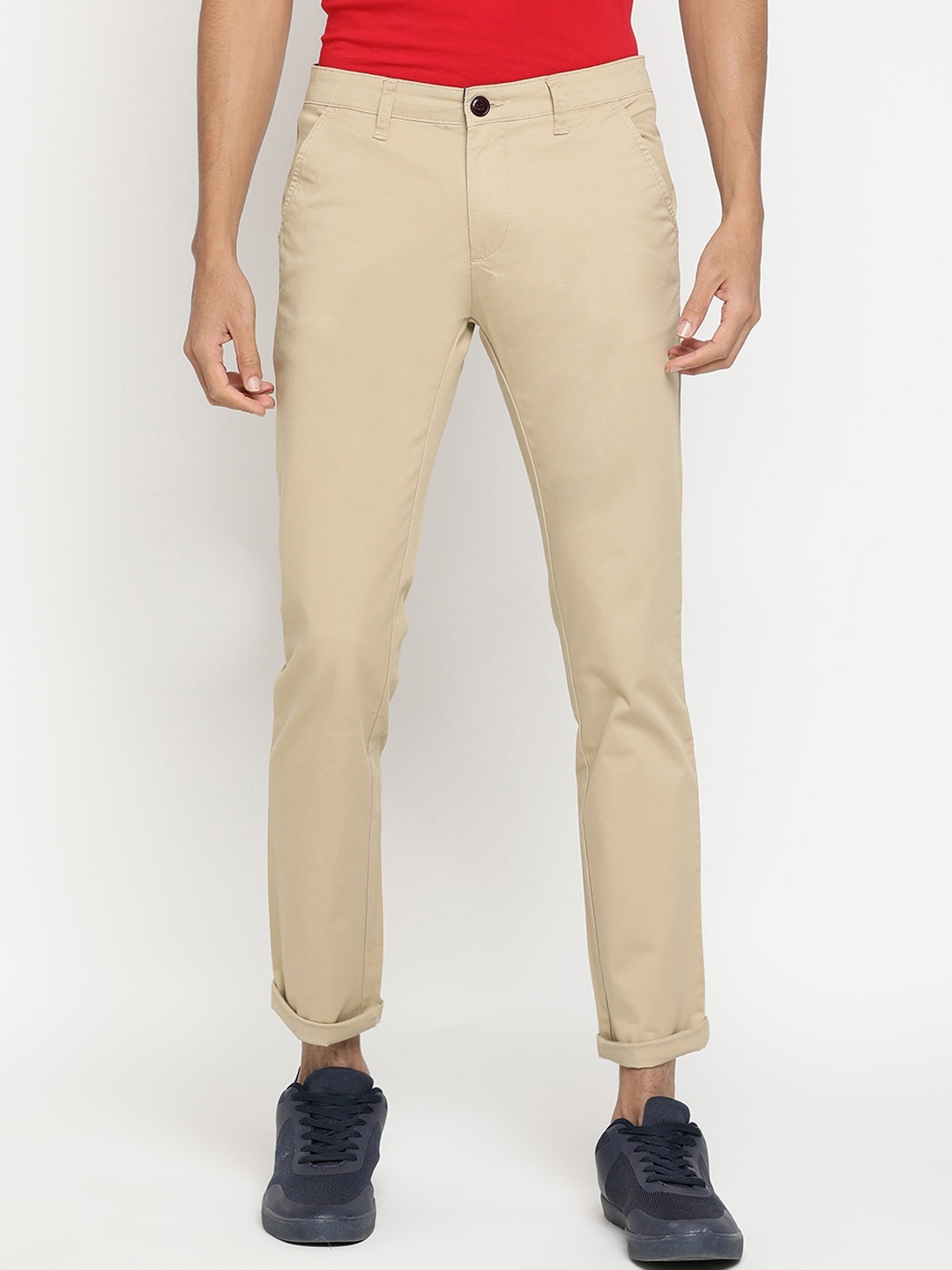 

Pepe Jeans Men Khaki Slim Fit Solid Regular Trousers