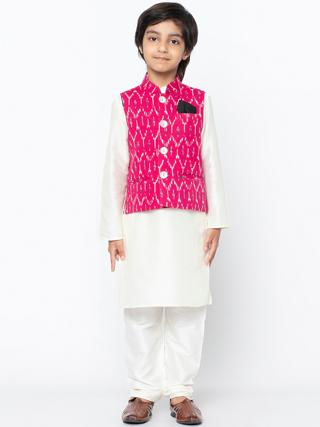 

KISAH Boys Pink & White Self Design Kurti with Salwar
