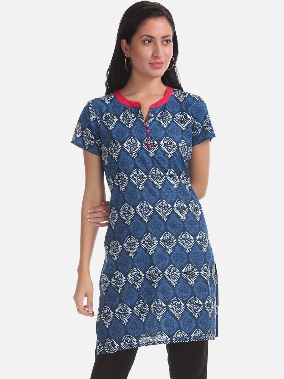 

Karigari Women Blue & Off-White Printed A-Line Kurta