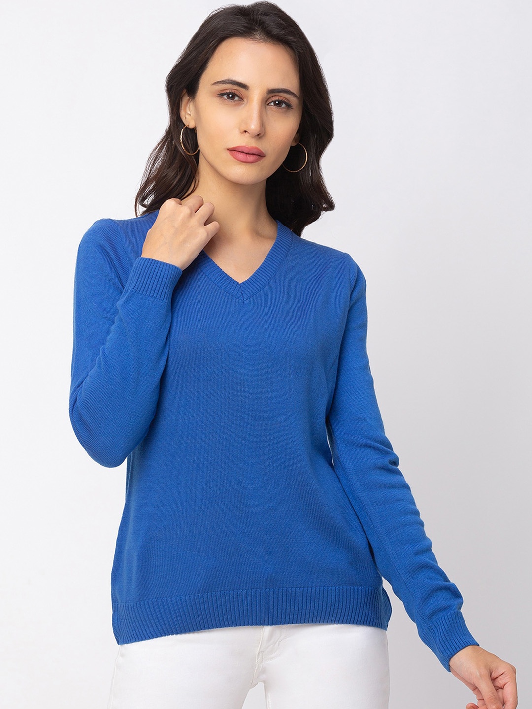 

Globus Women Blue Solid Knitted Pullover