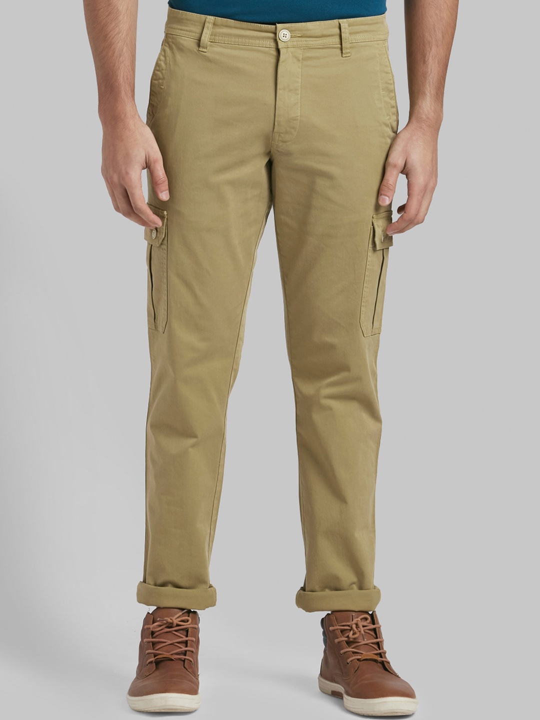 

Parx Men Khaki Tapered Fit Solid Cargos