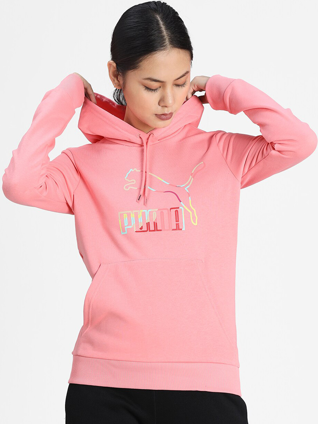 

Puma Women Pink & White Brand Logo Graphic Hoody 2 Sweatshirt