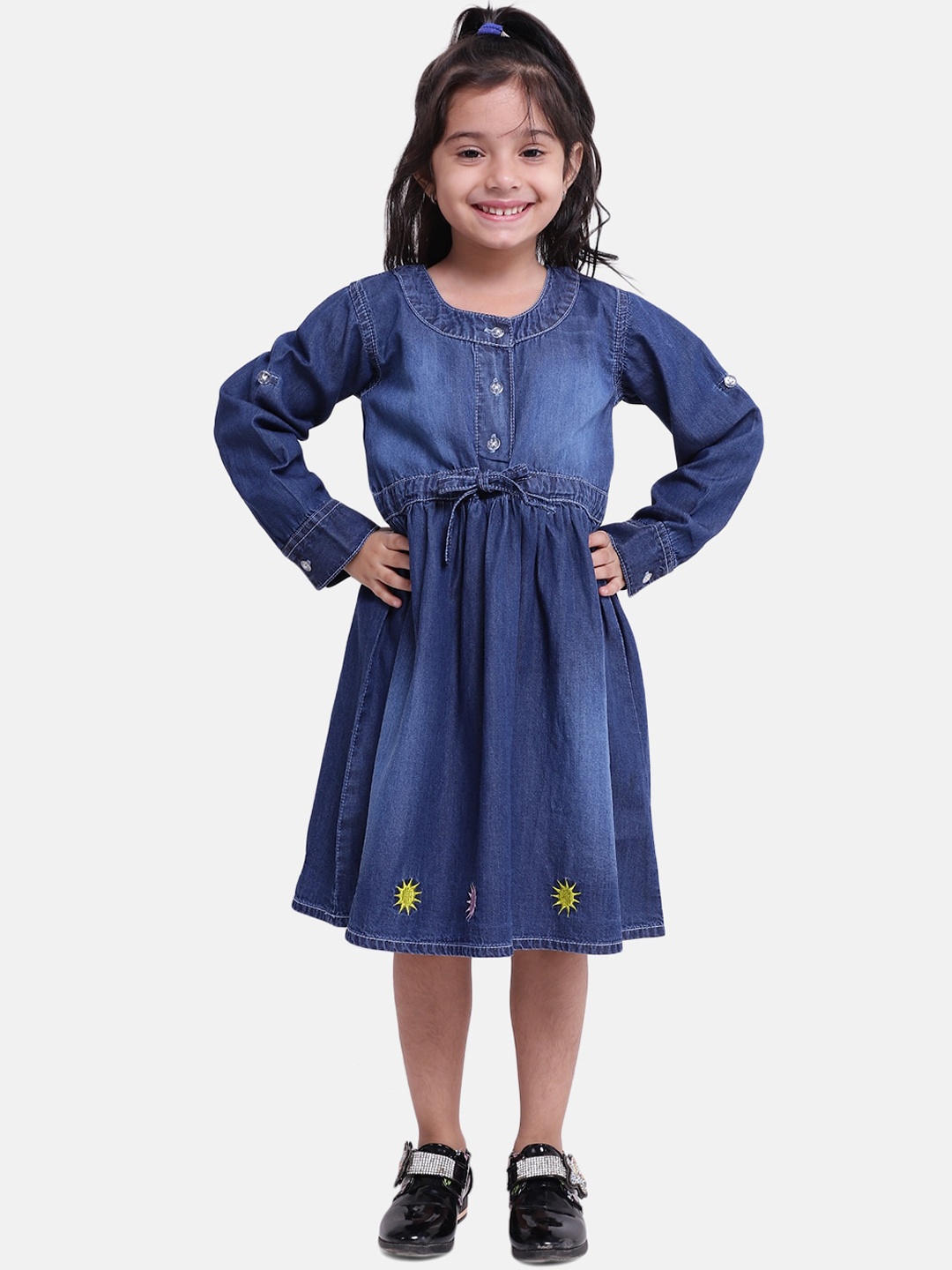 

BownBee Girls Blue Solid A-Line Denim dress