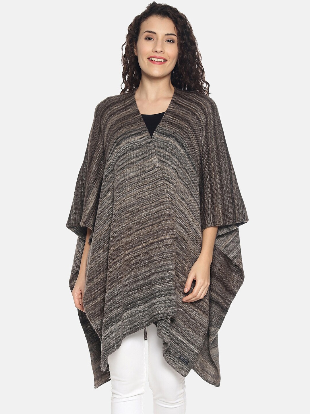 

513 Women Brown Woven Design Kimono Shrug