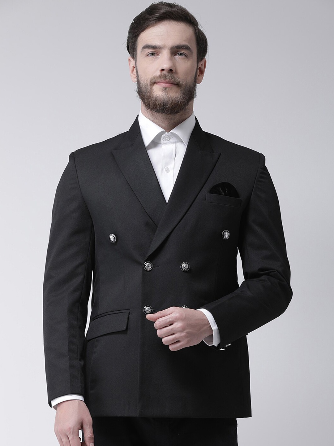 

Hangup Men Black Solid Double Breasted Blazer
