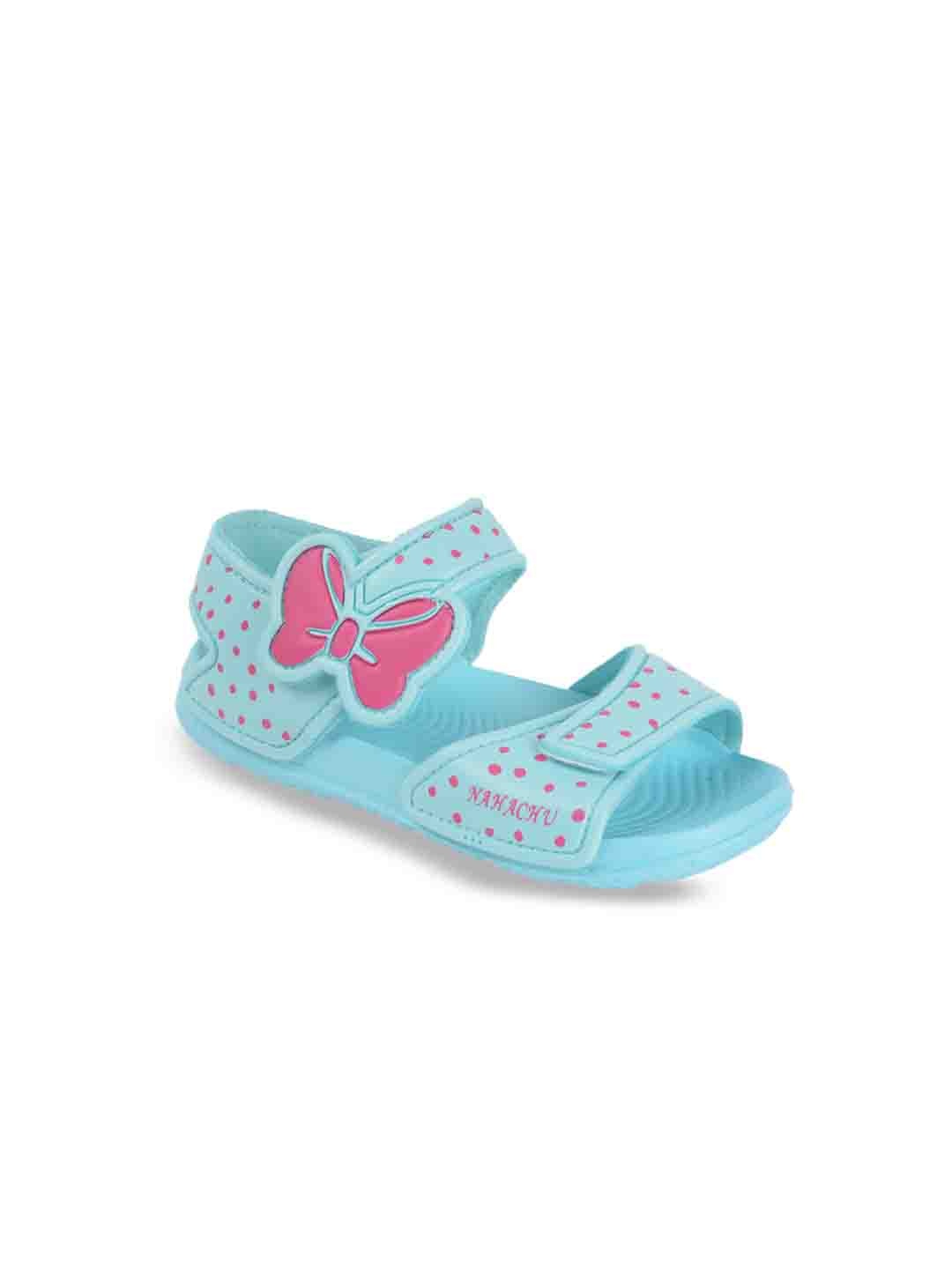 

Yellow Bee Girls Blue Printed Open Toe Flats