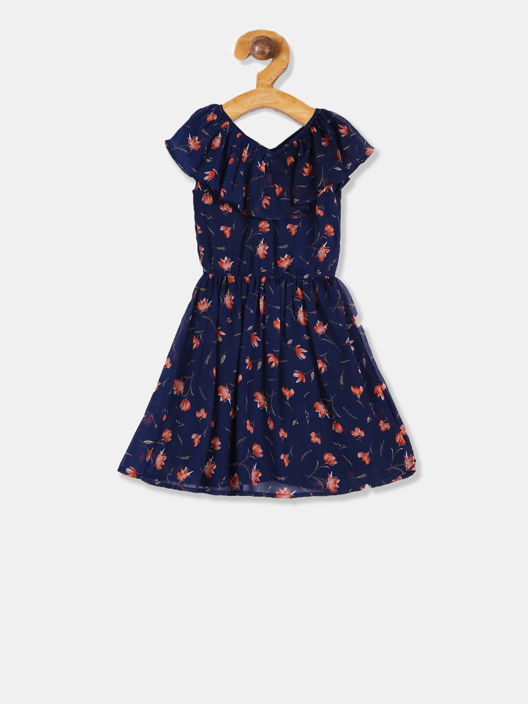 

Cherokee Girls Navy Blue Printed Fit and Flare Dress