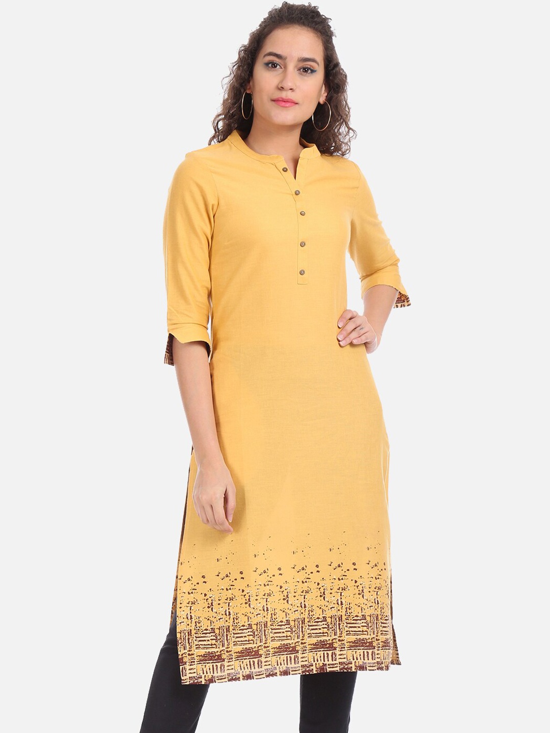

Karigari Women Yellow Solid Straight Kurta, Mustard