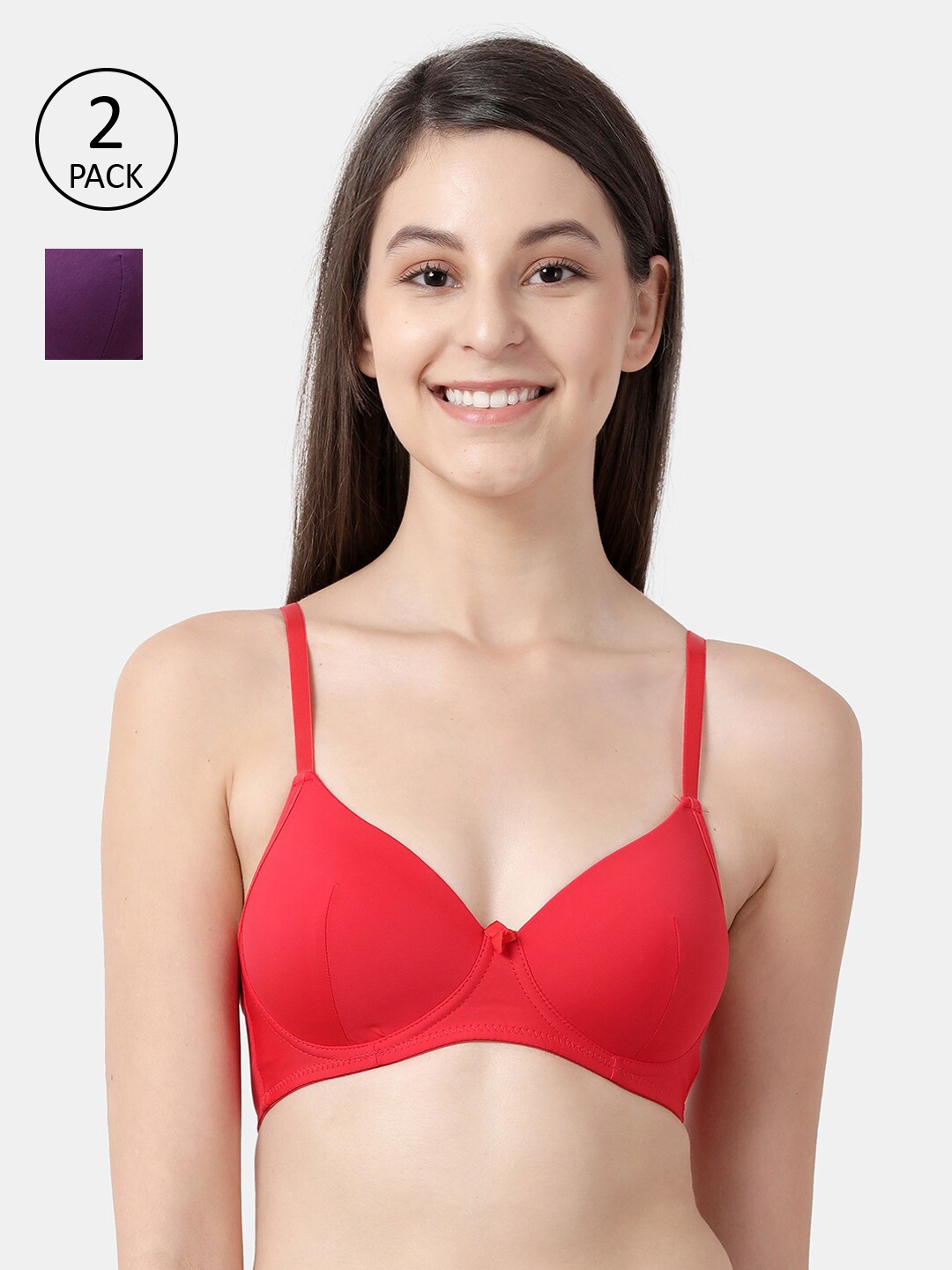 

Susie Pack Of 2 Red & Purple Solid Everyday Bras-susi-com-210