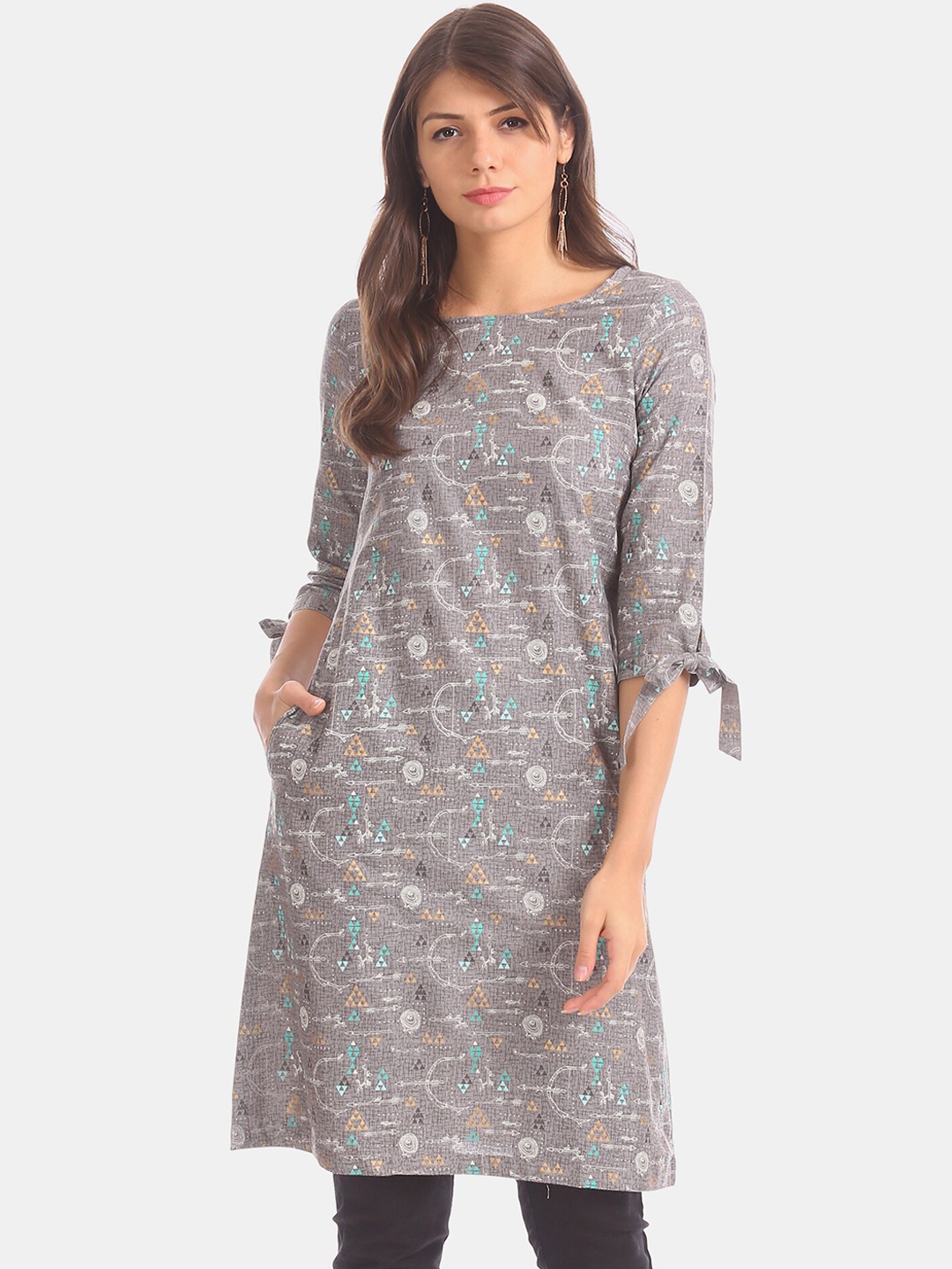 

Karigari Women Grey Printed A-Line Kurta