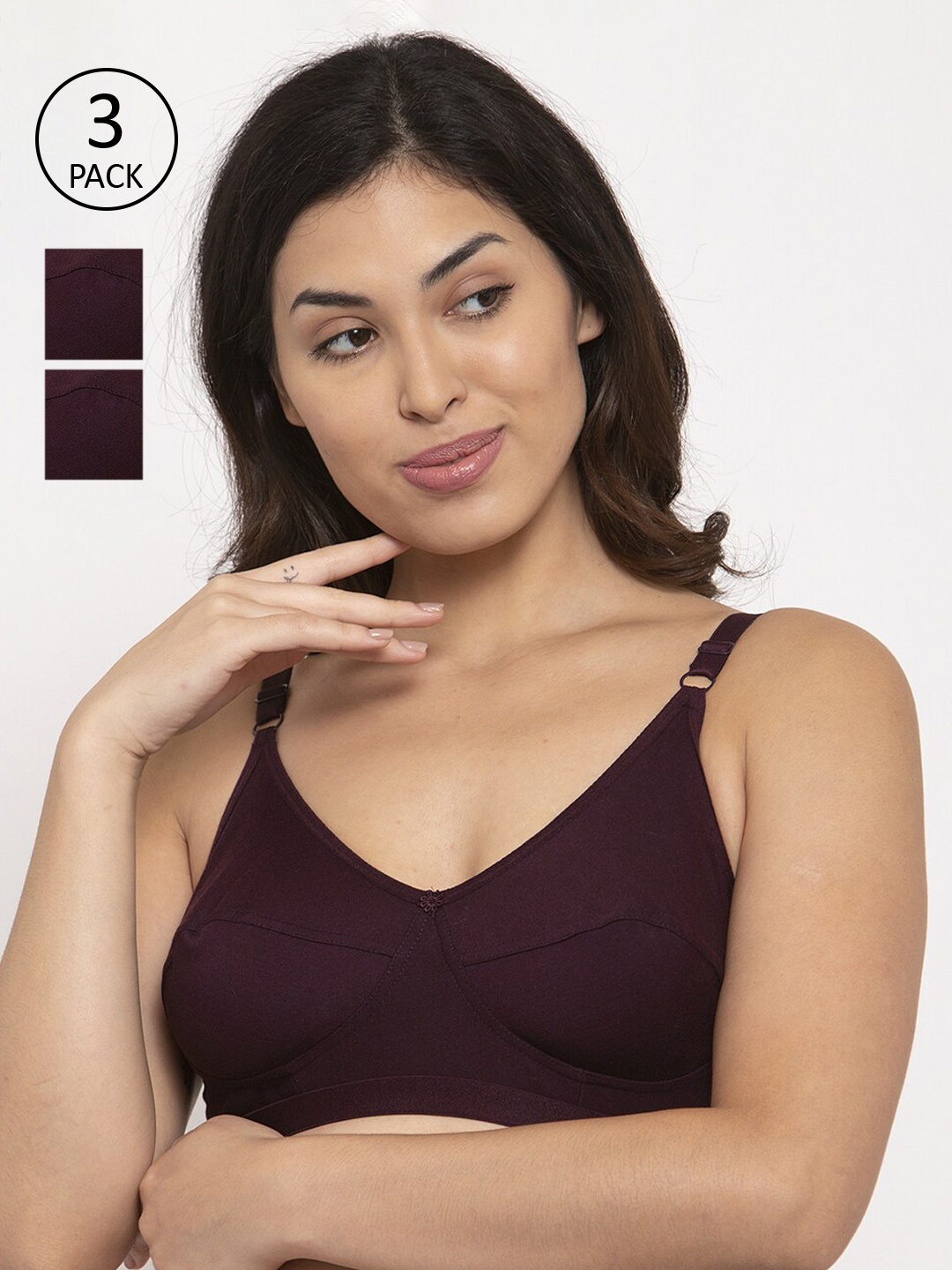 

Innocence Pack Of 3 Maroon Solid Non-Padded & Non-Wired Everyday Bra BBAPLIN90603