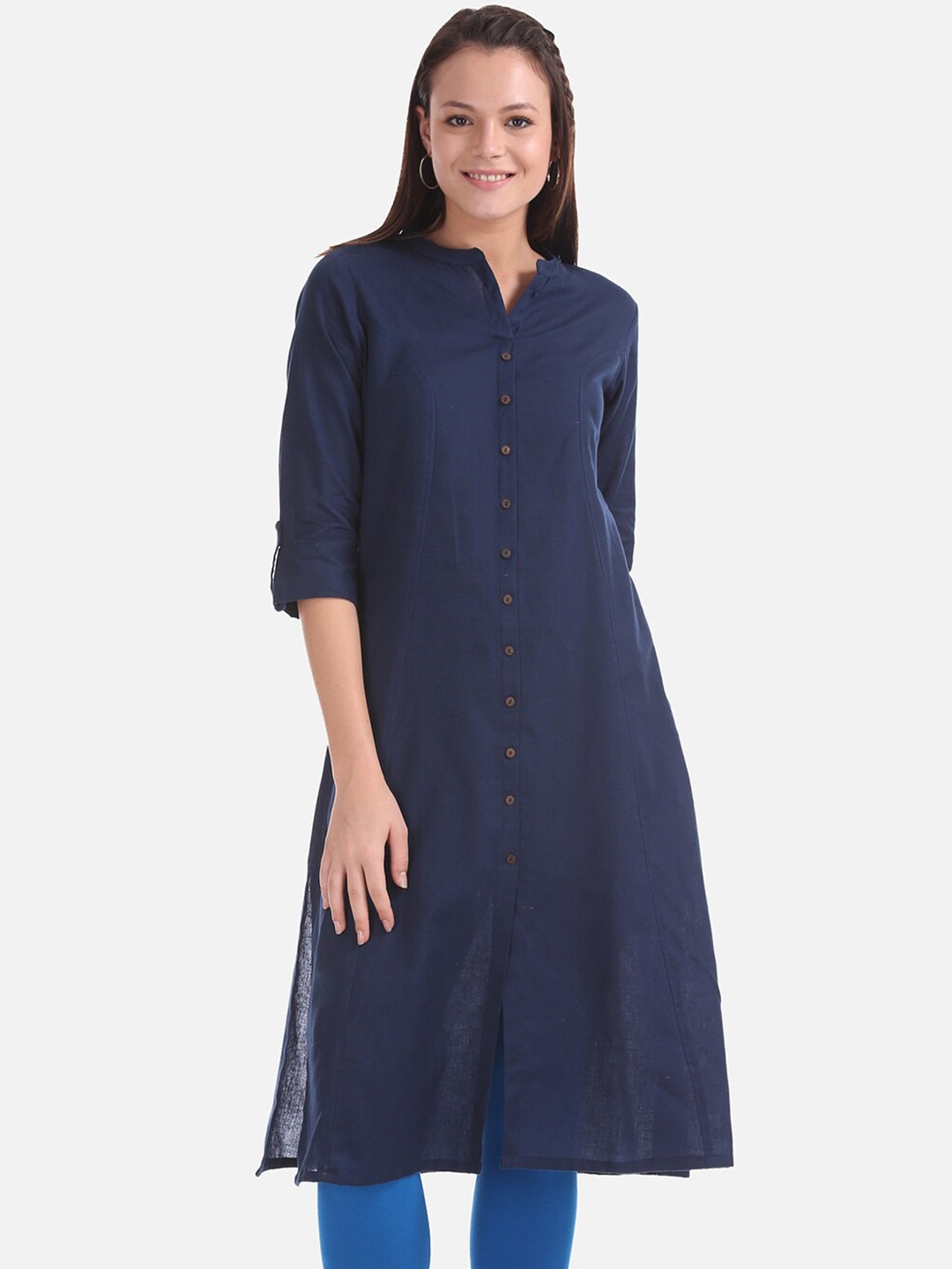 

Karigari Women Navy Blue Solid A-Line Kurta