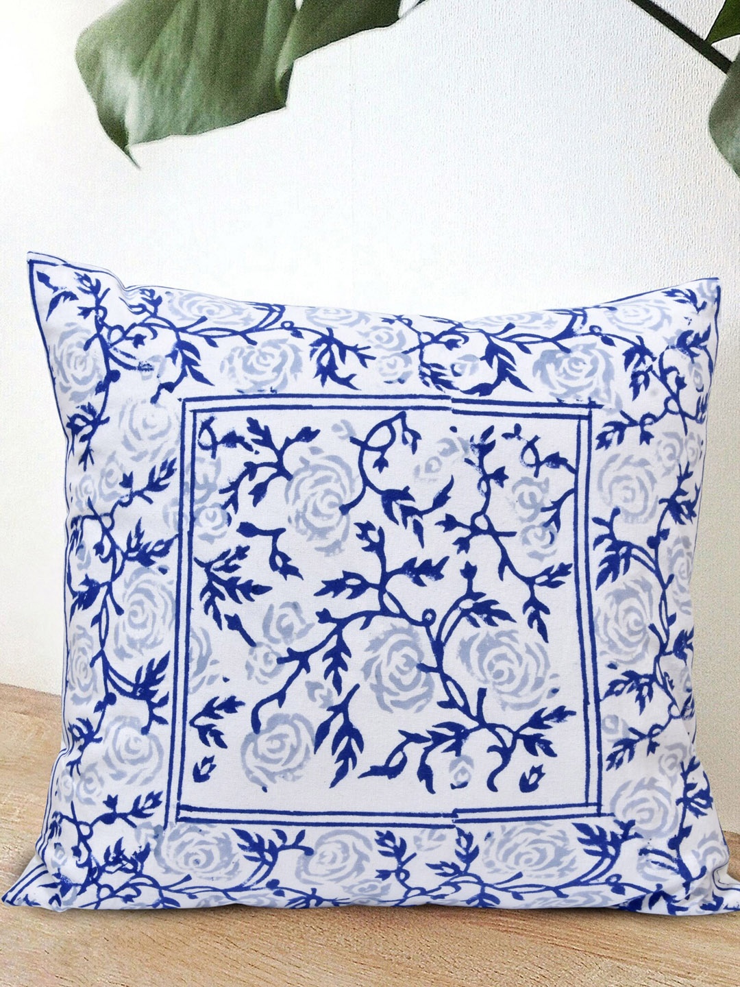 

Gulaab Jaipur White & Blue Set of 5 Hand-Block Printed Square Cushion Covers