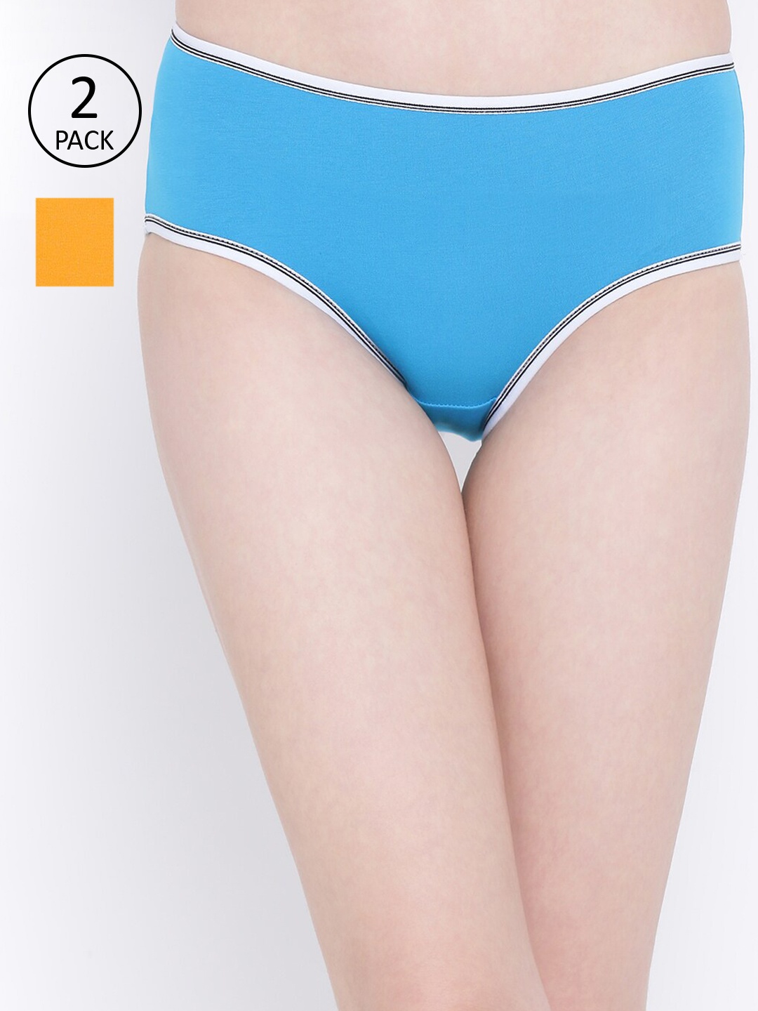 

Clovia Women Pack of 2 Blue & Yellow Solid Hipster Briefs COMPNC767XL