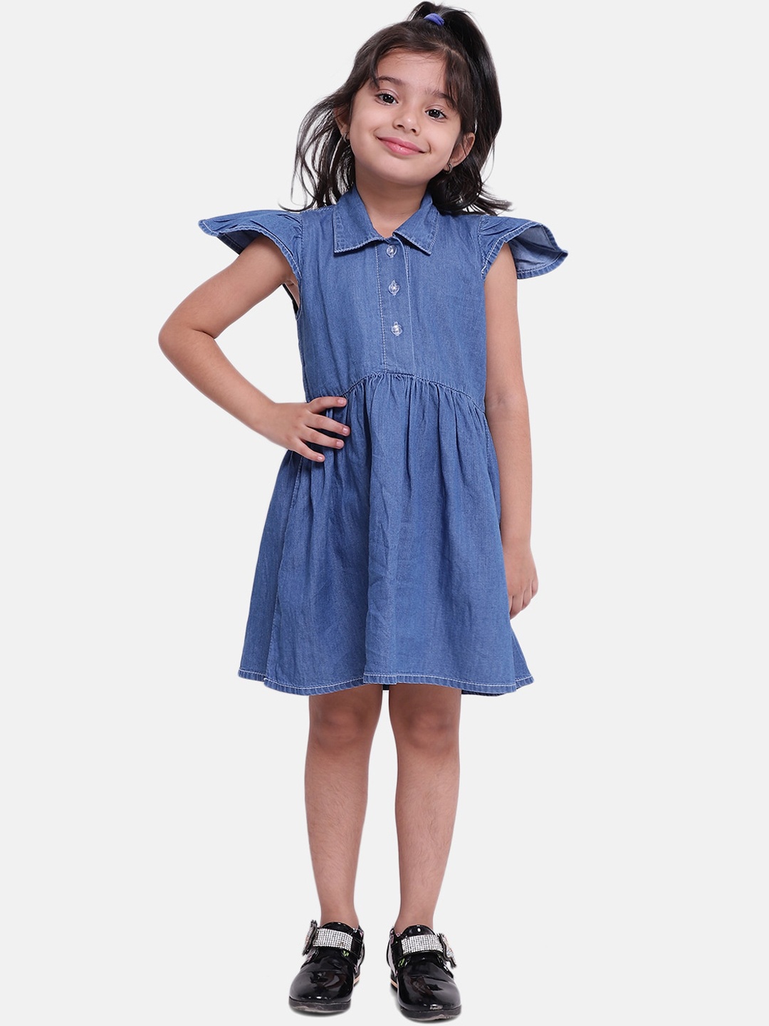 

BownBee Girls Blue Solid Shirt Dress
