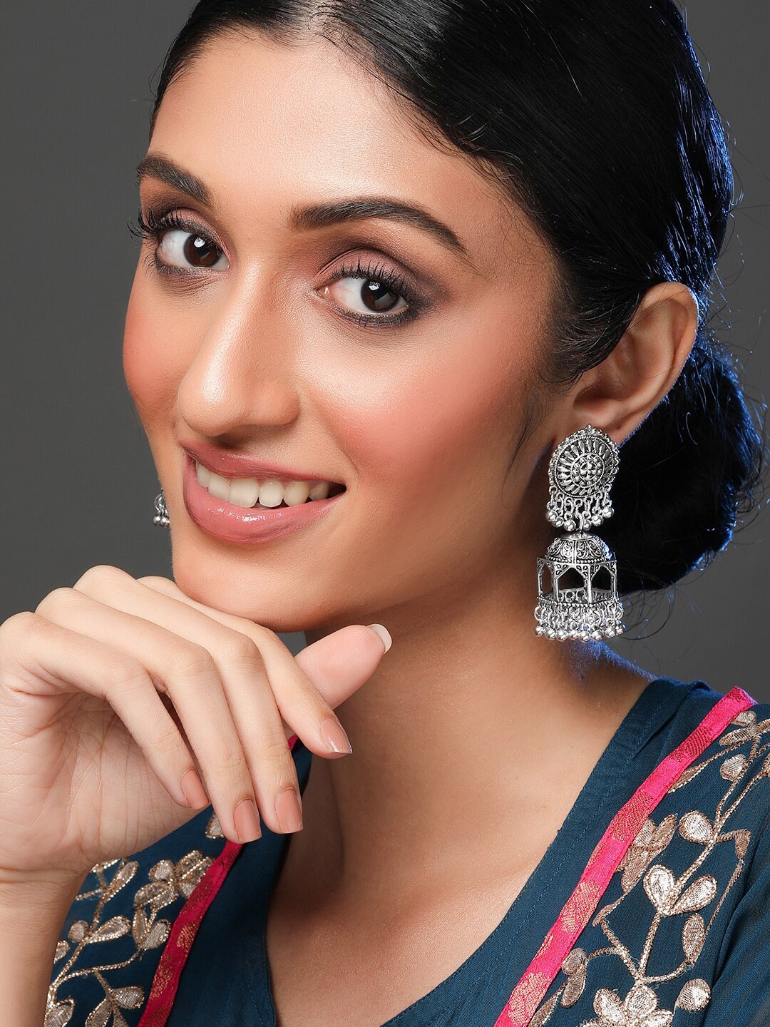 

Rubans Silver-Plated Dome Shaped Jhumkas