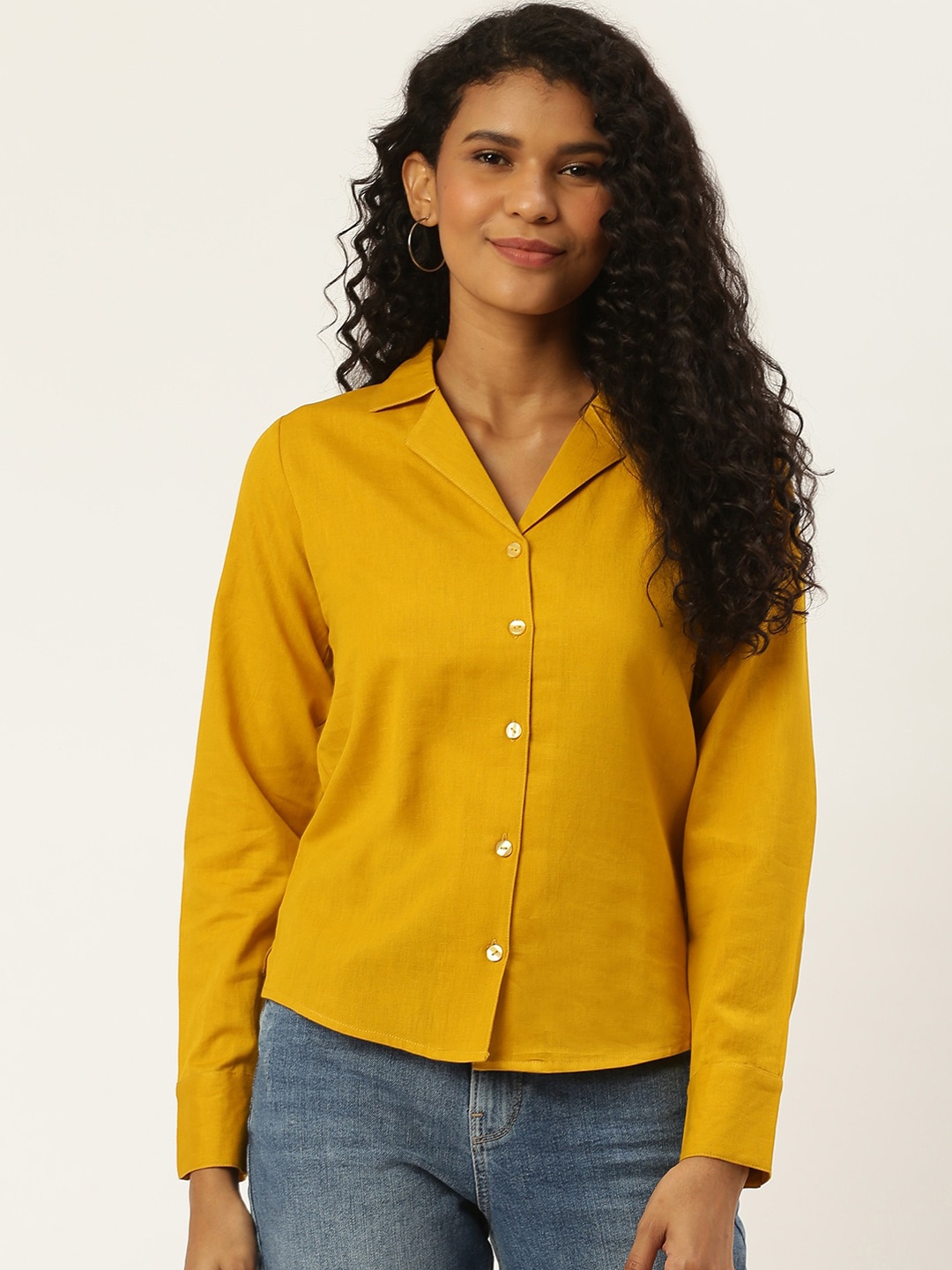 

Trend Arrest Women Mustard Yellow Regular Fit Solid Casual Shirt