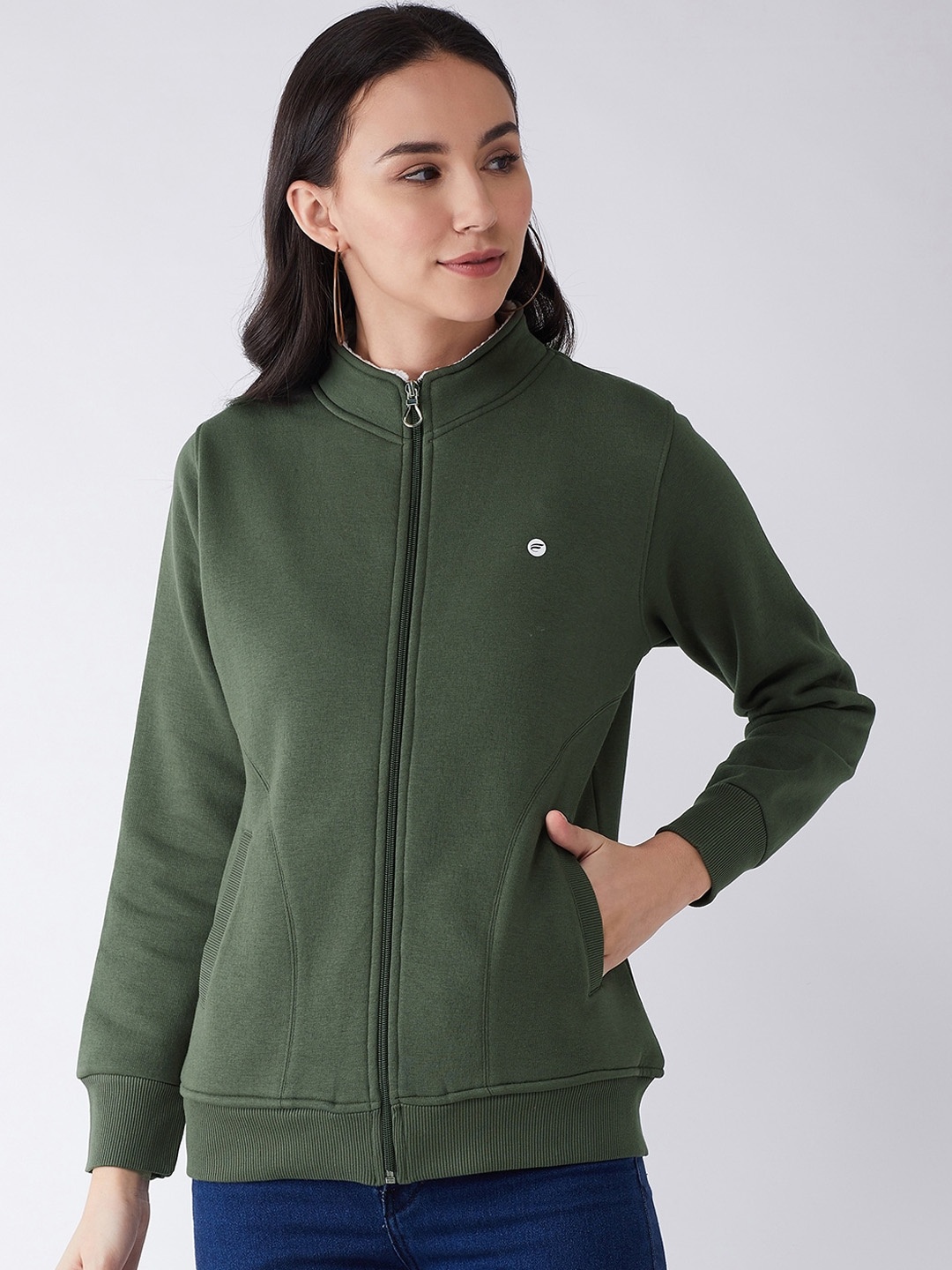 

FEMEA Women Green Solid Sweatshirt