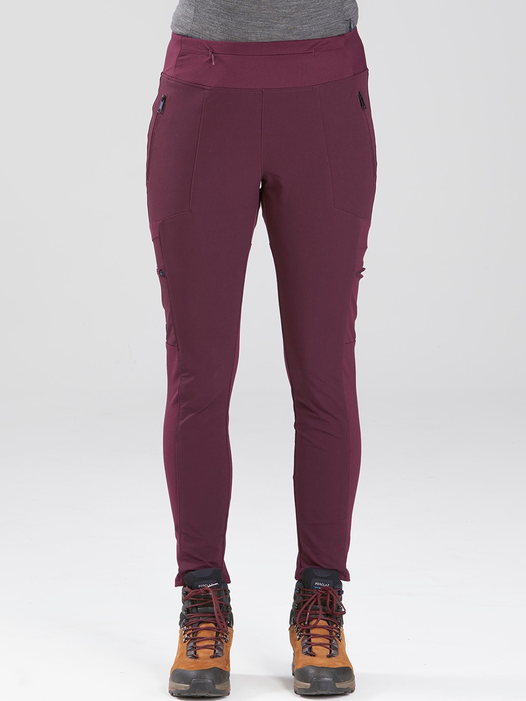 

FORCLAZ By Decathlon Women Burgundy Trek Reinforced & Multi-Pocket Leggings Travel 500