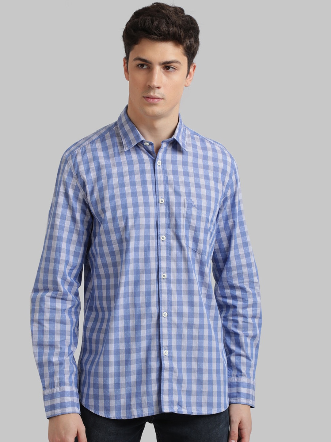 

Parx Men Blue & Grey Regular Fit Checked Casual Shirt