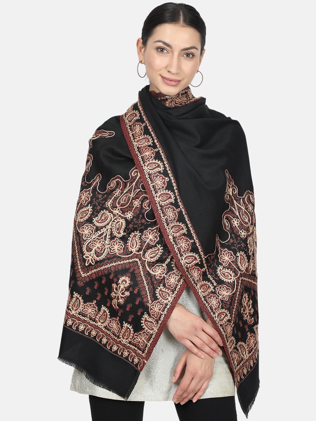

Monte Carlo Women Black & Beige Embroidered Stole