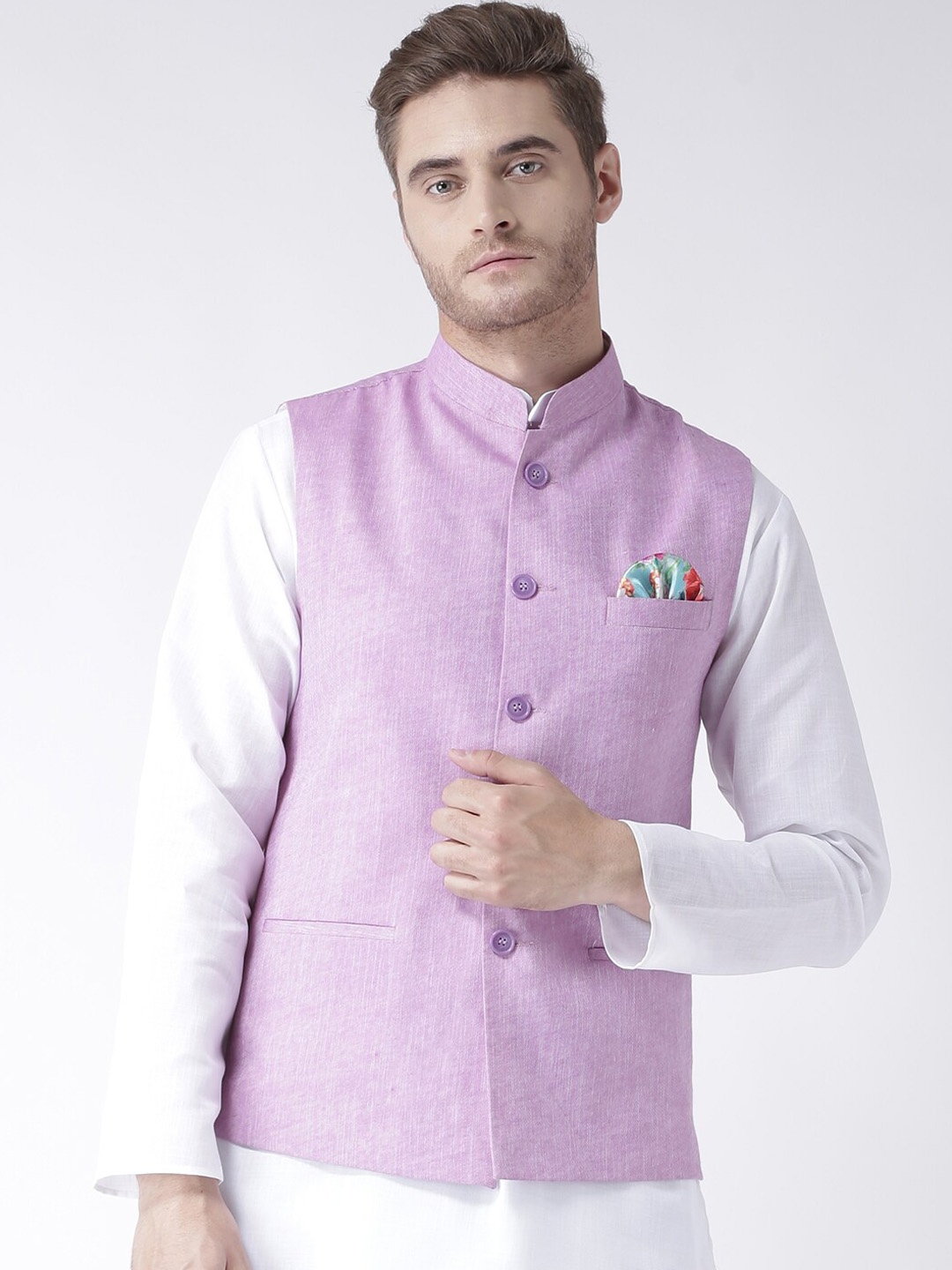 

Hangup Men Purple Solid Nehru Jacket