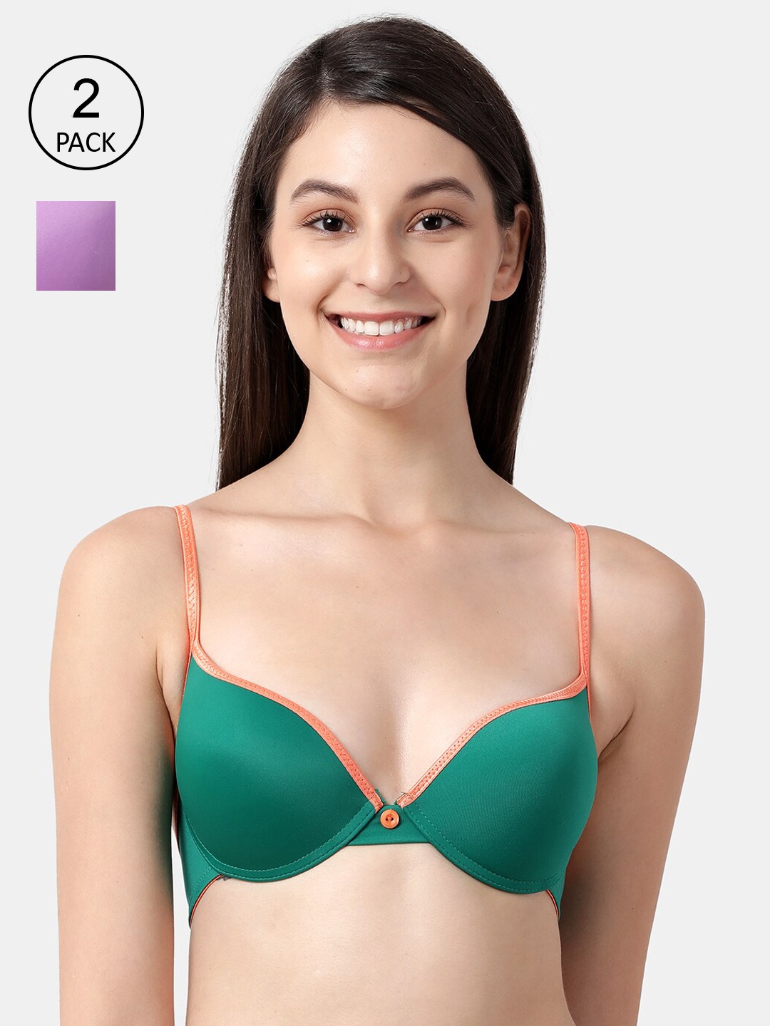 

Susie Pack of 2 Green & Lavender Solid Underwired & Heavily-Padded Push-up Bras shy-com-50