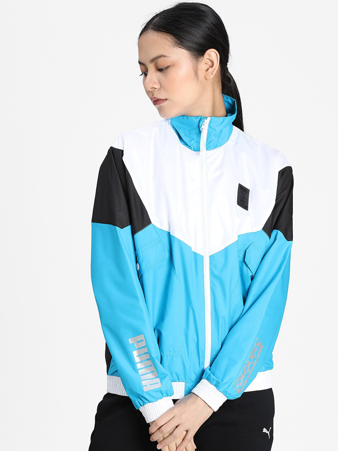 

Puma Women Blue Colourblocked Padded Jacket