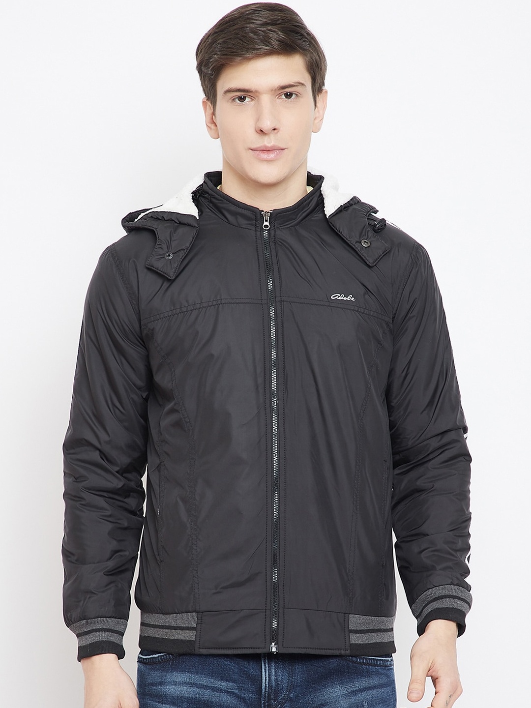 

Adobe Men Black Solid Lightweight Bomber