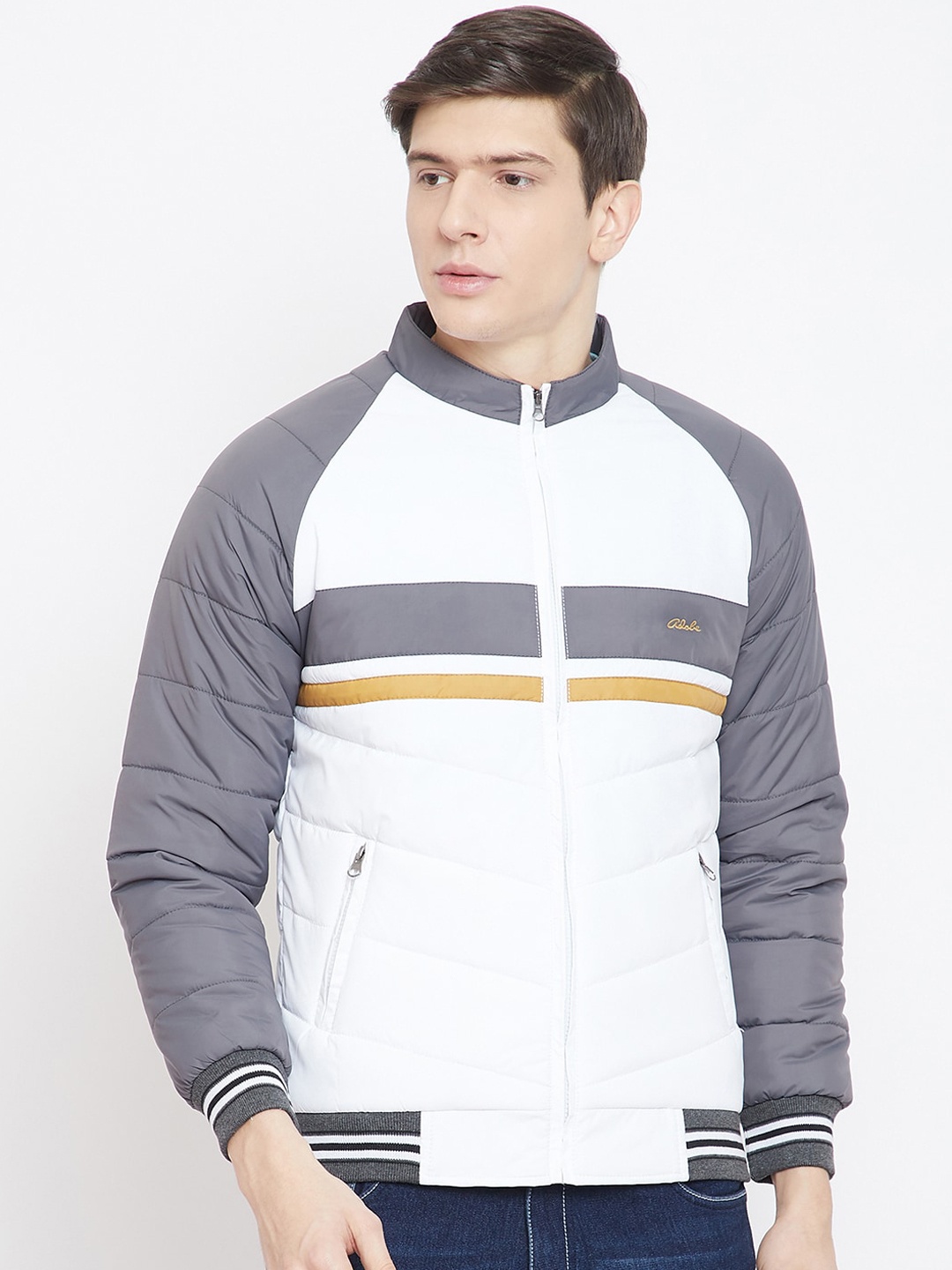 

Adobe Men White & Grey Striped Lightweight Padded Jacket