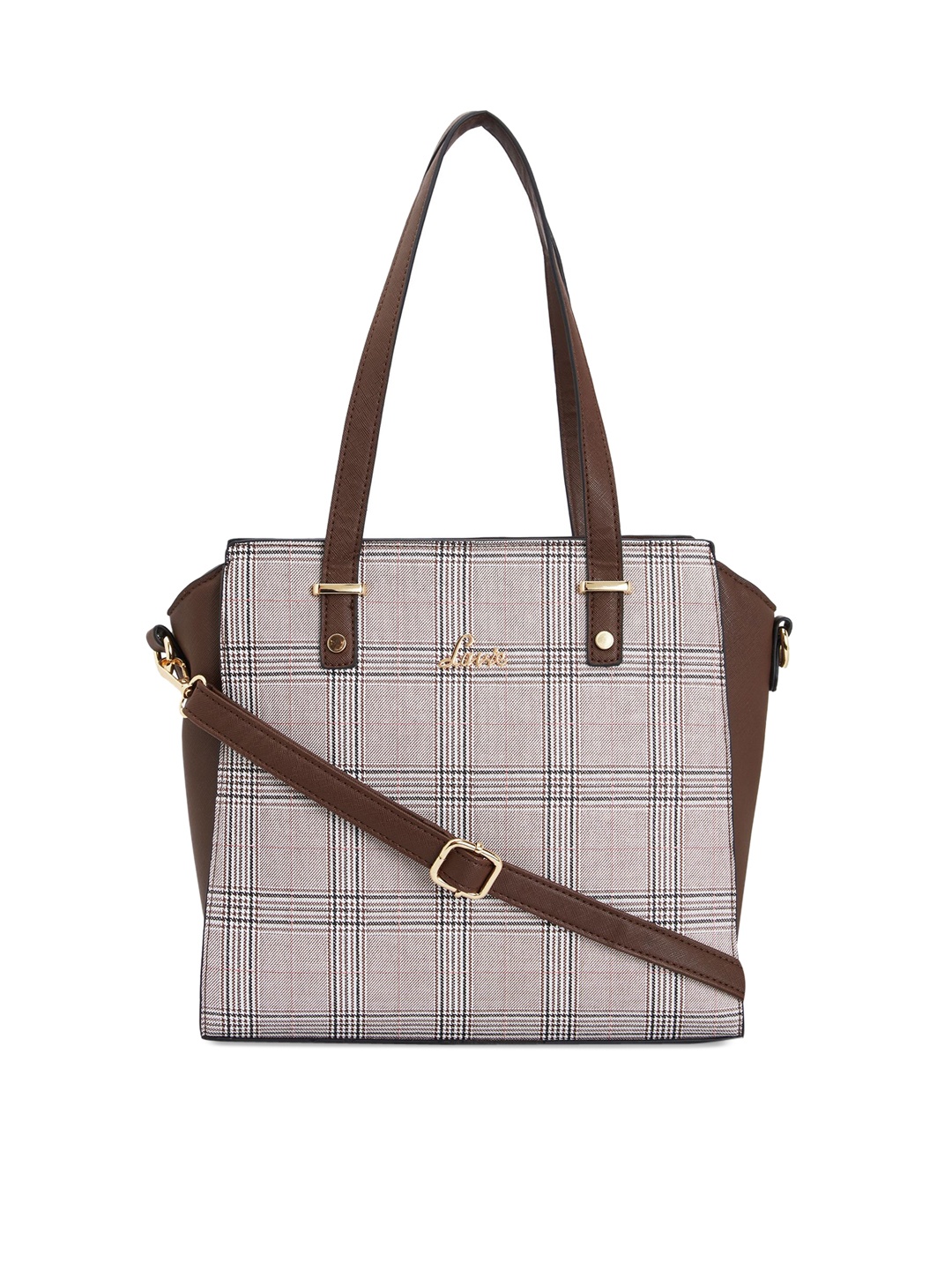 

Lavie Brown & White Checked Handheld Bag