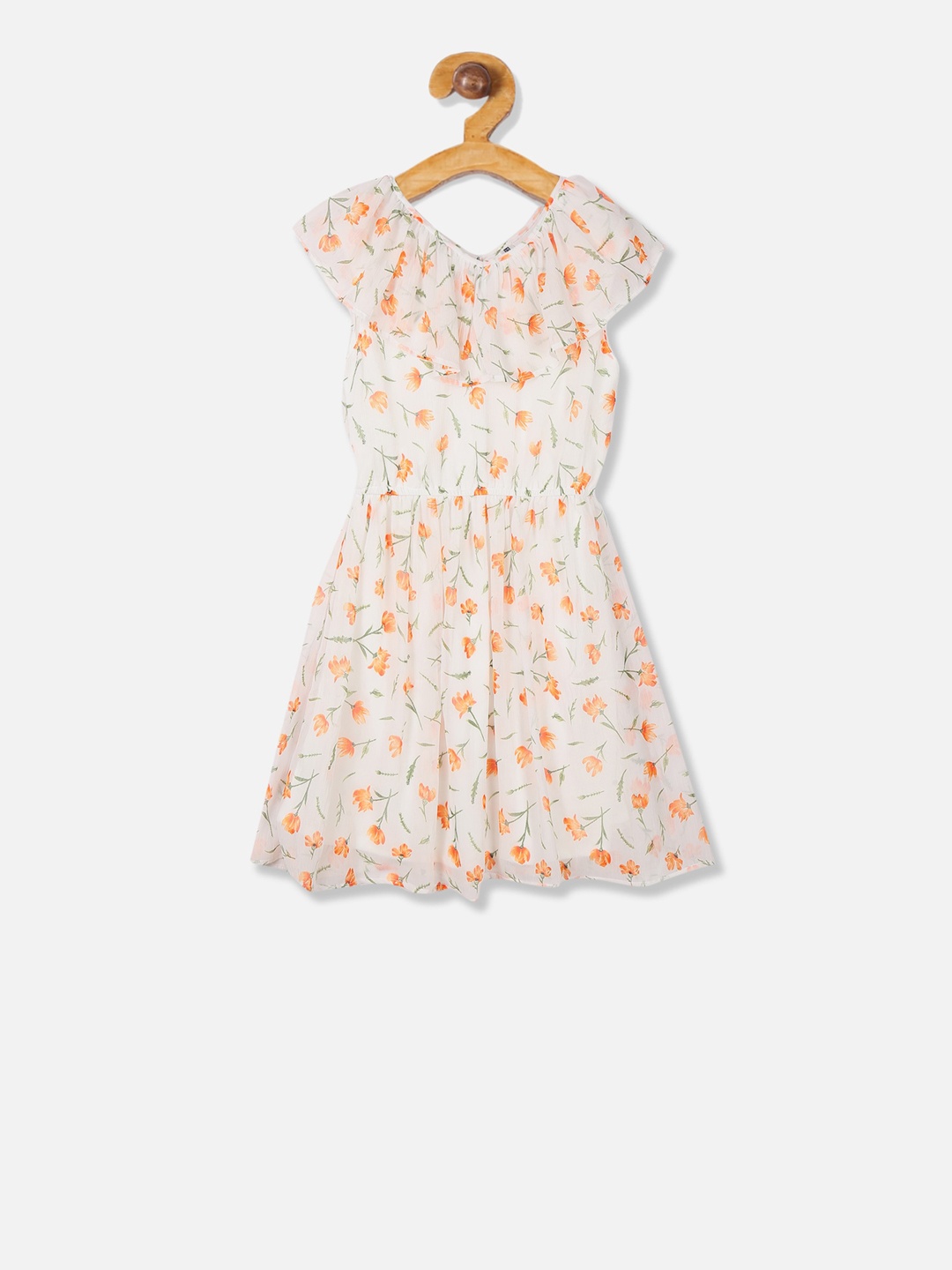 

Cherokee Girls White & Orange Printed Fit and Flare Dress