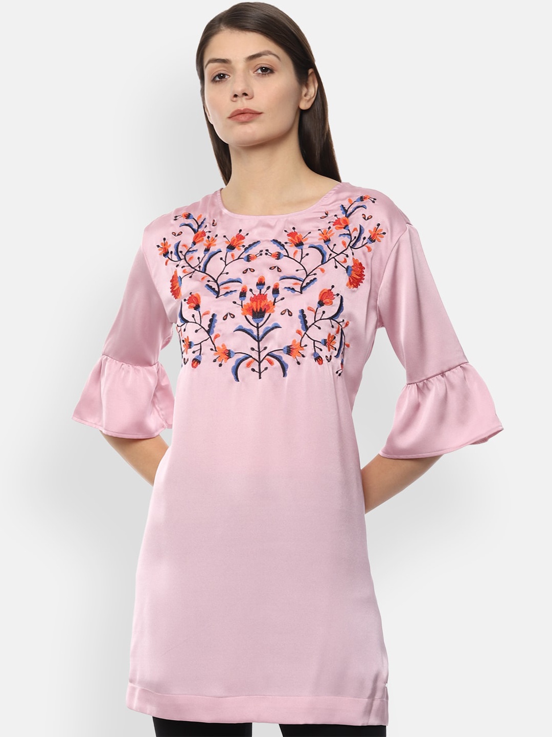

Van Heusen Women Pink & Orange Embroidered Tunic