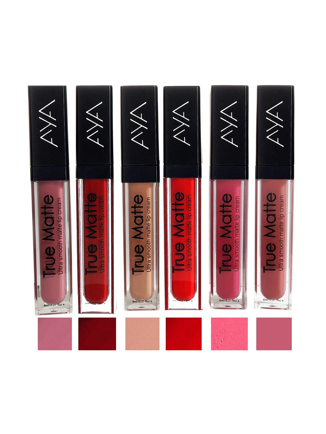 

AYA Set of 6 True Matte Ultra Smooth Matte Liquid Lipstick 6 ml each, Multi